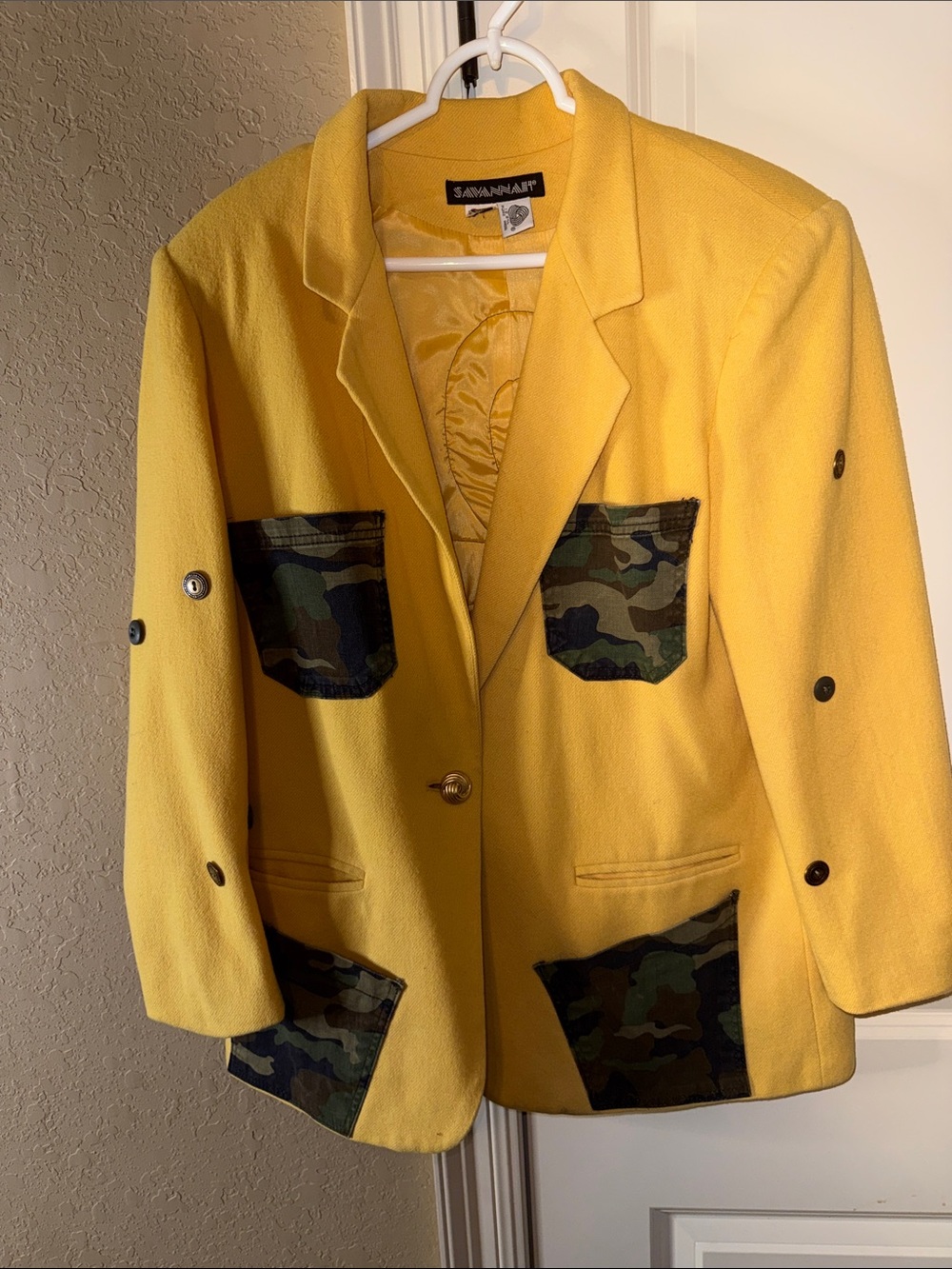 Savannah Yellow Blazer with Camo Patch Pockets